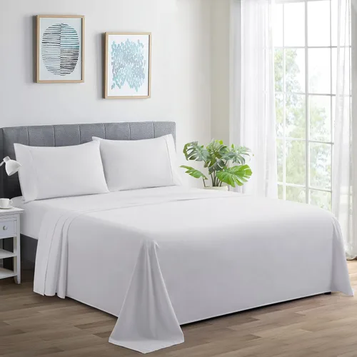 Vista 11 de Marina Decoration Juego de sábanas de 600 hilos de algodón percal de fibra larga ultra suave para todas las estaciones, 4 piezas con 2 fundas