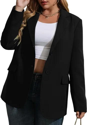 Vista 2 de Womens Plus Size Casual Blazer Jackets Long Sleeve Open Front Buttons Work Office Lapel Blazers with Pockets