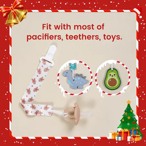 Vista 3 de Pinza para chupete para bebé, correa Paci, clips para bebés, niños y niñas, artículos esenciales para recién nacidos, paquete de 6 unidades (Navidad)