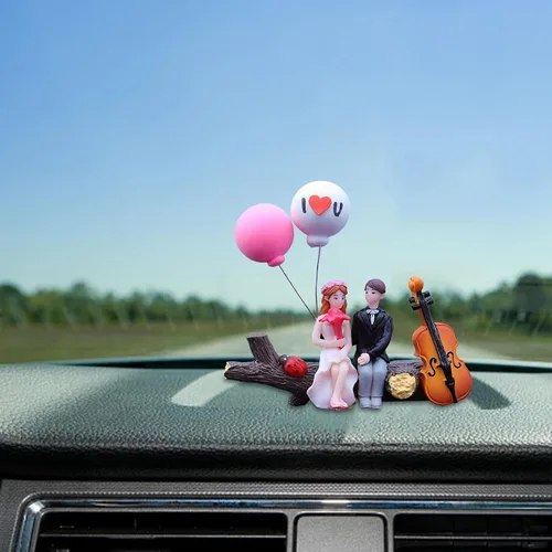 Vista 6 de Decoración de coche, lindas parejas de dibujos animados, figuras de acción, parejas de dibujos animados en miniatura, adorno de globo, para niñas