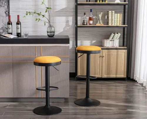 Vista 7 de CIMOTA Juego de 2 taburetes de bar redondos giratorios con espalda descubierta ajustable, taburete de bar moderno industrial para cocina, hogar
