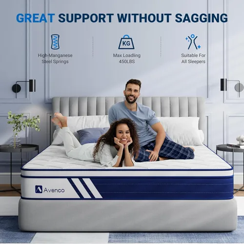 Vista 3 de Avenco Colchón híbrido King de 10 pulgadas en caja con espuma viscoelástica de gel y bobinas de bolsillo individuales, colchón de cama King
