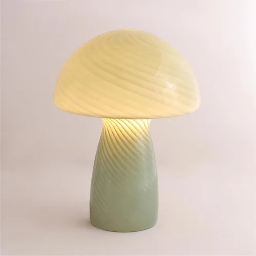 Vista 4 de Urban Lifestyle lámpara de mesa de hongo de vidrio rayado verde de 12" moderna y retro, lámpara de mesa para decoración de dormitorio, sala de estar