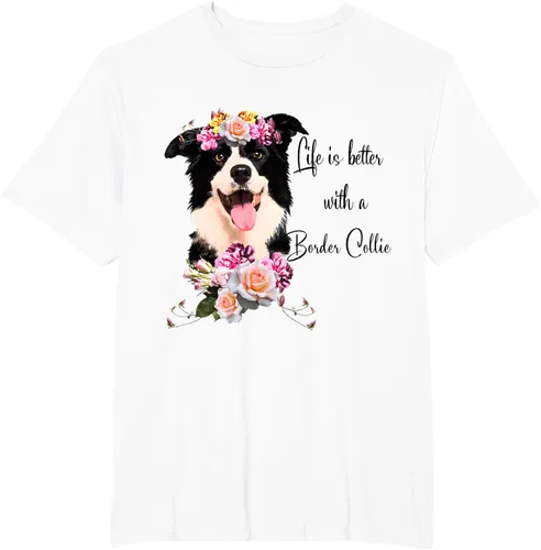 Vista 13 de Life is Better With a Border Collie - Camiseta de perro lindo con flores, gris, S Gris Oscuro