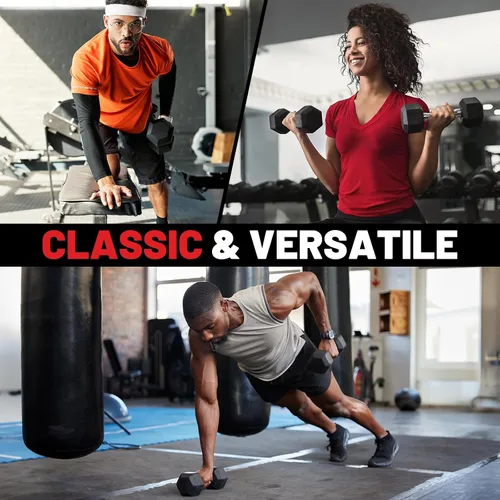 Vista 7 de PAPABABE Juego de mancuernas hexagonales de 45 a 550 libras, mancuernas de gimnasio en casa con revestimiento de goma, mancuernas para mujeres