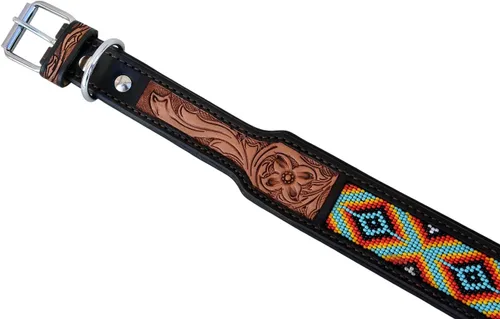Vista 4 de Collar de cuero para perro, tamaño extra pequeño, estilo occidental, resistente, manual, ajustable, con cuentas y acolchado, suave para cachorros