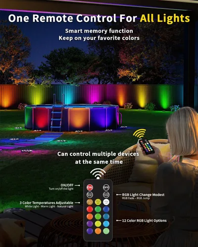 Vista 2 de Luces solares que cambian de color con control remoto, paquete de 10 luces
