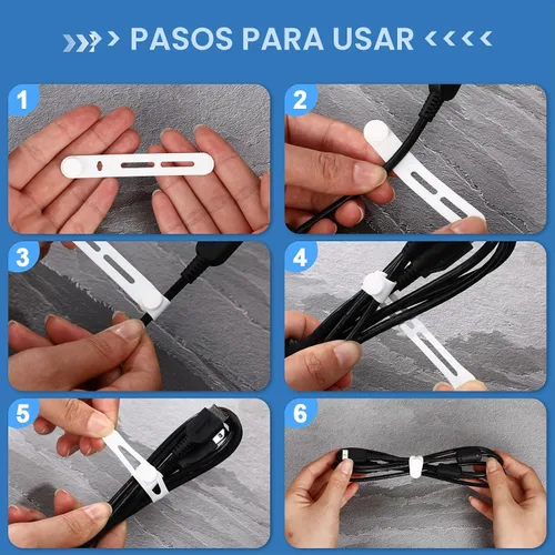 Vista 4 de Tellegloww 42 piezas de bridas de cable de silicona reutilizables, correas de cordón elásticas multiusos para agrupar y sujetar auriculares