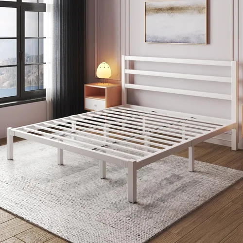 Vista 5 de LoVinson Base de cama tamaño King, base de cama de plataforma resistente con base de metal fuerte, almacenamiento debajo de la cama, base de Blanco