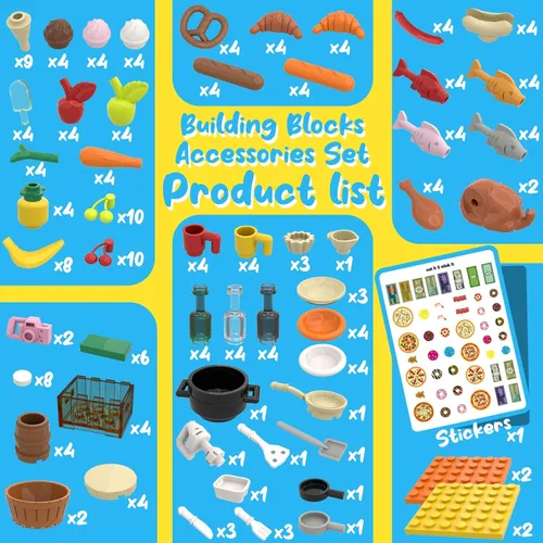 Vista 5 de Más de 200 piezas de bloques de construcción de alimentos accesorios compatibles con Friends Serise MOC