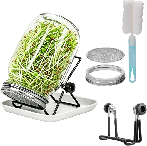 Vista 10 de Lulonpon Juego de 2 tarros para cultivar brotes, tarros de boca ancha de un cuarto de galón con tapas de germinación de pantalla de acero
