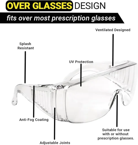 Vista 2 de Paquetes al por Mayor de Gafas de Seguridad Sobre Anteojos - (ANSI Z87, Antivaho, Resistente a Arañazos, Protección UV)