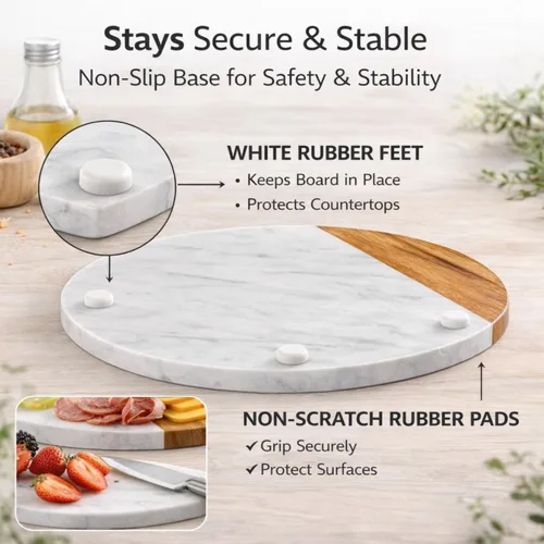 Vista 4 de Tabla de mármol blanco - Tabla de quesos Bandeja de madera de acacia para charcutería, queso, carnes, frutas, galletas Tabla de cortar, bandeja