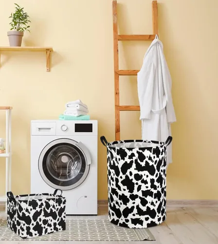 Vista 4 de Cesta de lavandería con estampado de vaca, cesta plegable para almacenamiento de juguetes, con asas, para decoración de habitación de niños y niñas