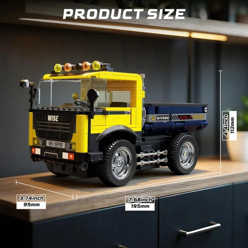 Vista 5 de Wise Block - Juego de bloques de construcción de camión volquete de 365 piezas con control remoto con 1 mini figura, camión de construcción RC