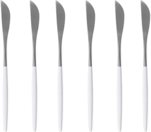 Vista 12 de Cubiertos de plata blanca pulida mate, diseño ligero, 36 piezas de acero inoxidable, juego de cubiertos de servicio para 6, incluyendo tenedores