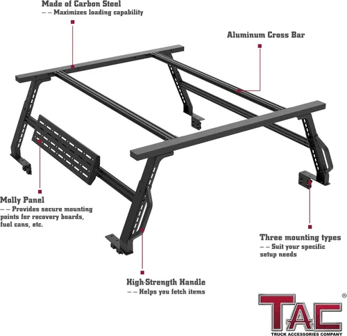 Vista 5 de TAC - Estante ajustable para caja de camioneta de 5 a 6 pies de longitud, se adapta a