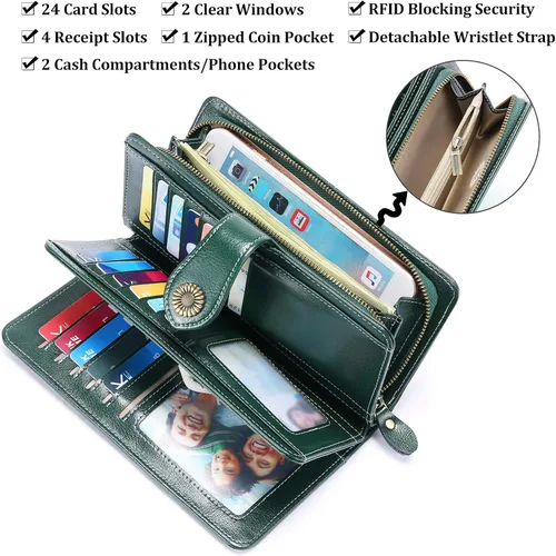 Vista 4 de FALAN MULE Cartera de cuero genuino RFID bloqueo gran capacidad Trifold señoras cartera.