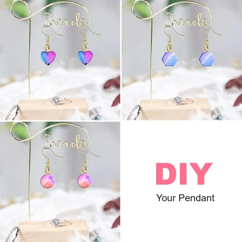 Vista 4 de Juego de 3 piezas de mini molde de silicona brillante, mini corazón/hexágono/círculo para aretes de oreja, molde de resina epoxi para manualidades