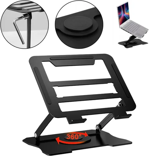 Vista 2 de Soporte ajustable para laptop, elevador portátil de metal giratorio de 360° y plegable, soporte plegable para portátil de viaje para portátiles