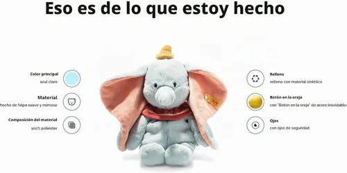 Vista 3 de Steiff Disney Soft Cuddly Friends Dumbo - Peluche de 12 pulgadas, color azul claro