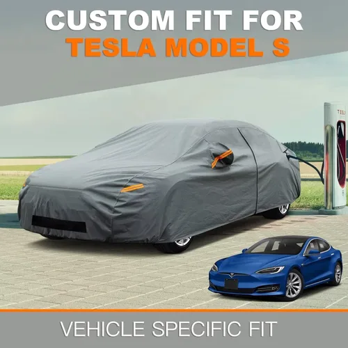 Vista 6 de Kayme Funda de Coche de Servicio Pesado Impermeable para Todo Tipo de Clima, Ajuste Personalizado para Tesla Model S, Cubierta Exterior Completa