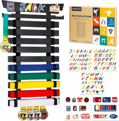 Vista 11 de Karate Belt Display Rack with Stickers, Martial Arts Belt Display Holder, Taekwondo Belt Jiu Jitsu Belt BJJ Belt Display Hanging Holder for Adults
