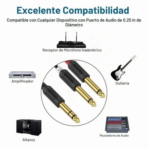 Vista 4 de J&D Cable divisor TRS a Dual TS Y de 1/4 de pulgada, chapado en oro de 0.250 in estéreo macho a 2 macho mono macho para interfaz de audio