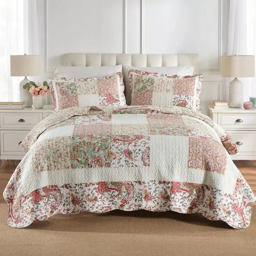 Vista 20 de ABREEZE Juego de edredón de retazos, ropa de cama tamaño Queen, reversible, transpirable, colorido, colcha acolchada floral con fundas de almohada
