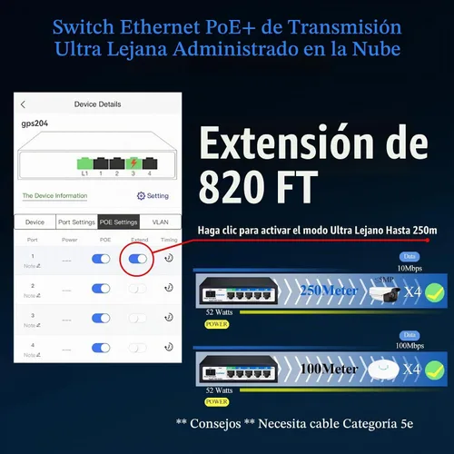 Vista 5 de Goalake Switch PoE administrado inteligente fácil de 5 puertos Gigabit y ranura SFP, con 4 puertos Gigabit PoE+@52W, diseño sin ventilador y metal