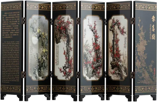 Vista 3 de Mini arte chino tradicional de 6 paneles de 9.5 pulgadas de alto para decoración del hogar, lacado decorativo, decoración del hogar, laca, oriental