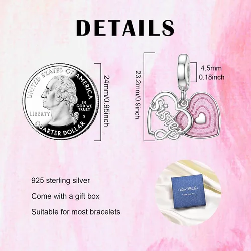 Vista 5 de SEVENWELL Dijes familiares para Pandora, plata de ley 925 con forma de corazón y flores para pulsera, mamá, hermana, hija, esposa, nana, mejor amiga