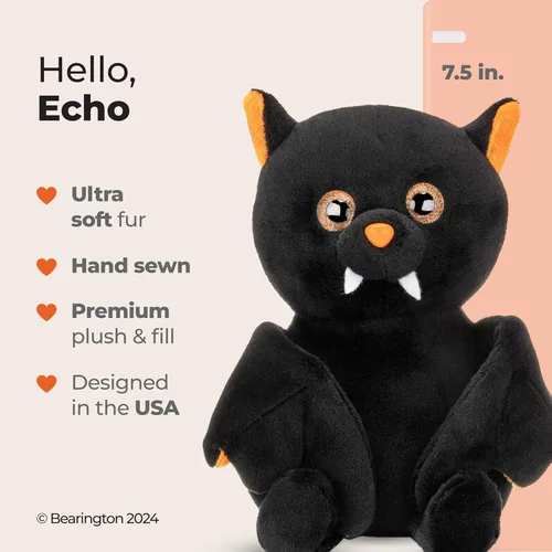 Vista 2 de Bearington Collection Echo - Peluche de murciélago de 7.5 pulgadas para Halloween