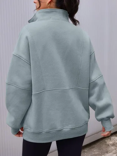 Vista 3 de AUTOMET Women's Half Zip Oversized Sweatshirts Fleece Long Sleeve Hoodies Casual Sweaters with Pockerts