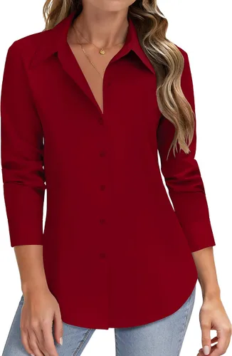 Vista 8 de HOTOUCH Camisas de manga larga con botones para mujer, camisas de vestir con protección contra manchas, ajuste delgado, blusas de trabajo, oficina