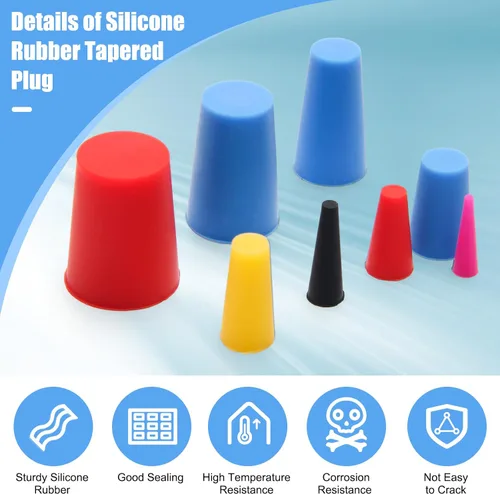 Vista 3 de 125 tapones de goma de silicona, tapones cónicos de goma de alta temperatura, 8 tamaños de 1/16 a 5/8 pulgadas para proteger tapones de agujeros