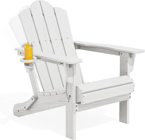 Vista 38 de Silla plegable ajustable KINGYES Adirondack, sillas reclinables Adirondack de 3 posiciones con portavasos, Adirondack de HDPE resistente a
