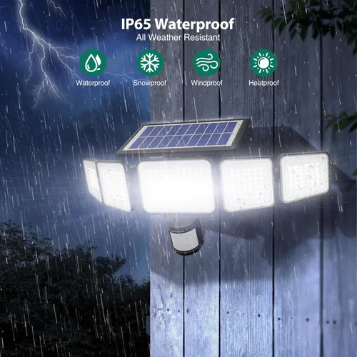 Vista 6 de Luces solares para exteriores, 4000LM con 5 cabezas, sensor de movimiento, 236 LEDs, 3 modos, luces de pared de seguridad IP65 impermeables, luces
