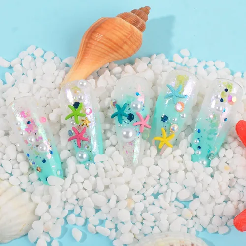 Vista 4 de 60 dijes de uñas de estrella de mar, aleación de verano, 3D, para decoración de uñas temática de playa, arte de uñas y fabricación de joyas