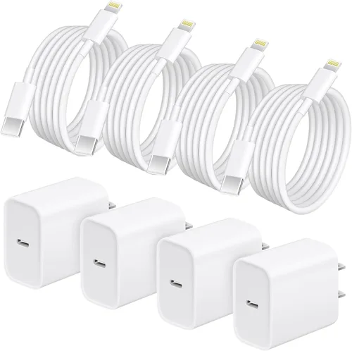 Vista 8 de AISNI Cargador para iPhone de carga rápida, paquete de 4 unidades de 20 W PD USB C con cable de carga rápida de 6 pies certificado MFi para iPhone