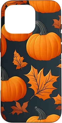 Vista 20 de iPhone 16 Pumpkins Black And Orange Plaid Fall Leaves Autumn Halloween Case