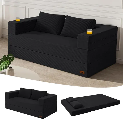 Vista 11 de MeMoreCool Convertible Sofa Bed, Folding Floor Couch with Pillows, Corduroy Pull Out Sleeper Couch Bed Queen, Fold Out Futon for Bedroom, Living