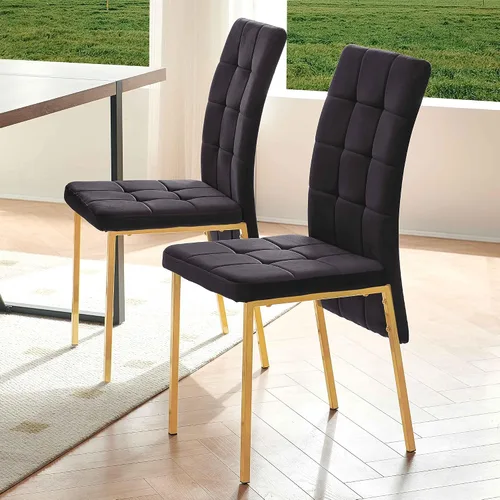 Vista 4 de NORDICANA Juego de 4 sillas de comedor tapizadas de terciopelo para cocina clásica, con respaldo alto, sillas auxiliares copetudas de cola de Negro