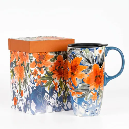 Vista 10 de Topadorn Taza de Café de Cerámica Taza de Viaje Regalo con Tapa 17oz, Taza de Té Alta de Porcelana con Asa para el Hogar y la Oficina, Taza