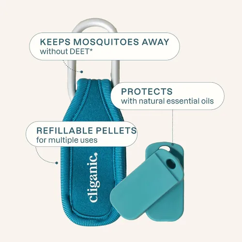 Vista 3 de Cliganic - Paquete repelente de mosquitos (1 clip + 2 bolitas de repuesto), sin DEET, infusión de aceite esencial, esenciales de verano, accesorios
