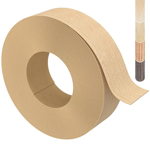 Vista 10 de Bandas de Borde de Abedul, rollo de 1 1/2 pulgadas x 10 pies de Bandas de Borde de Chapa - Pre-encoladas Flexibles, Cinta de Madera Real