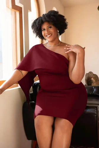Vista 5 de GOBLES - Vestido de cóctel para mujer, vestido de verano entallado, sexi con un hombro descubierto y volantes
