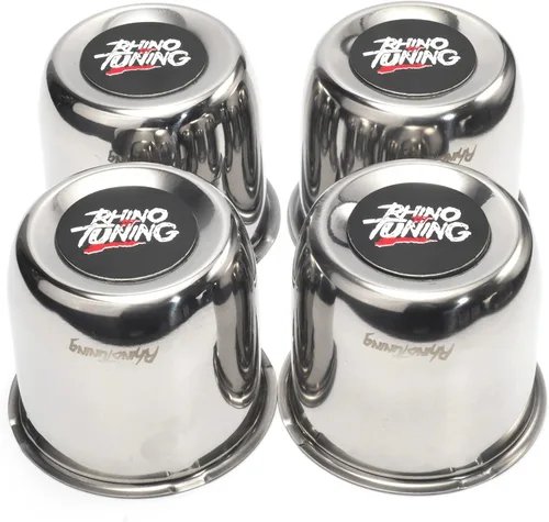 Vista 7 de RTRHINOTUNING Tapas centrales de rueda de 3.31 pulgadas de acero inoxidable que se empujan a través, tapas de cubo de remolque negras para camión