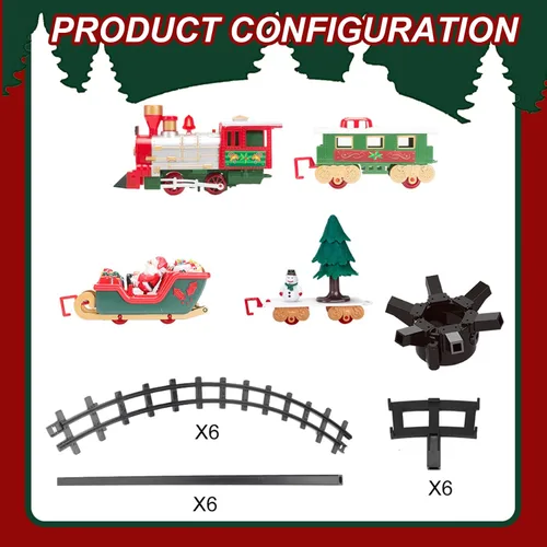 Vista 2 de Juego de tren de árbol de Navidad con luz y sonido colgante de tren de Navidad con locomotora trineo de carro y pistas para niños árbol de regalos .