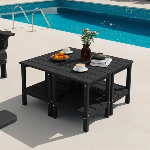 Vista 10 de SERWALL Mesa auxiliar de 2 niveles HDPE para exteriores, resistente a la intemperie, mesa auxiliar Adirondack rectangular Aruba